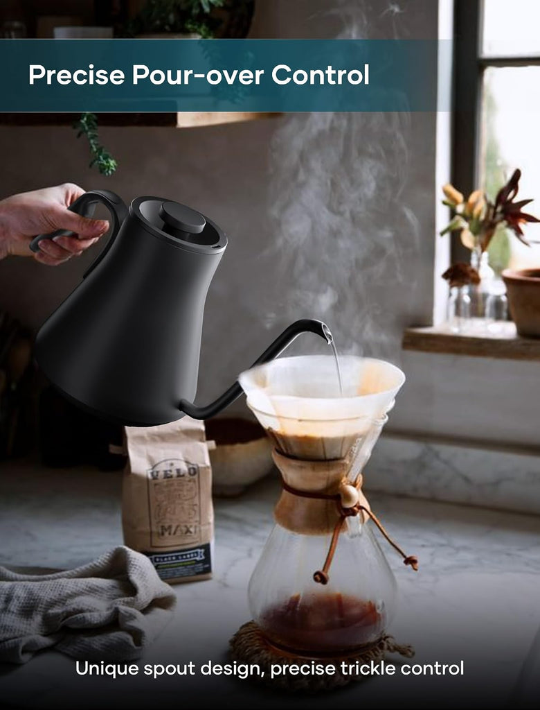 Gooseneck Electric Kettle with 1°F Temperature Control, 0.9 Liter | Fast Heating, Stainless Steel Interior, for Pour