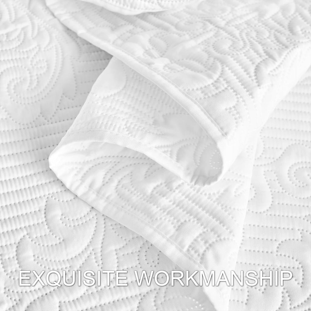 White Quilt Queen - Ultrasonic Summer Bedspread Queen, Soft Lightweight Coverlet Bedding Set, 3 Pieces (1 Quilt, 2