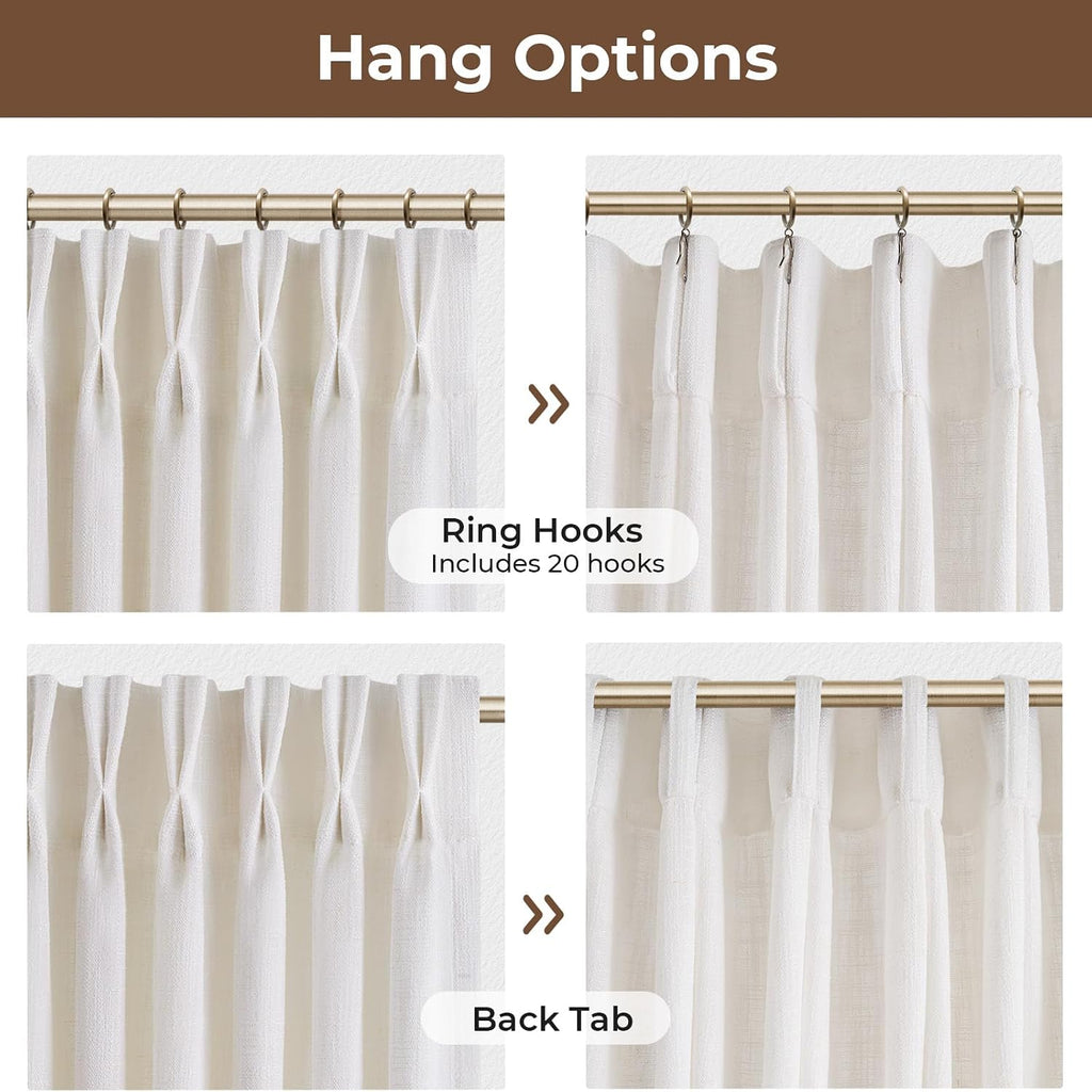 Memory Trained Pinch Pleated Curtains 90 Inches Long, Linen Curtains, 2 Panel Set Pinch Pleated Drapes with Hooks