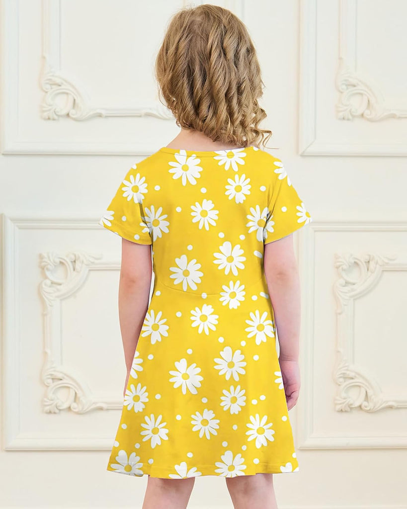 Girl's Dresses Cute Print Short Sleeve Casual Sundress for Girls