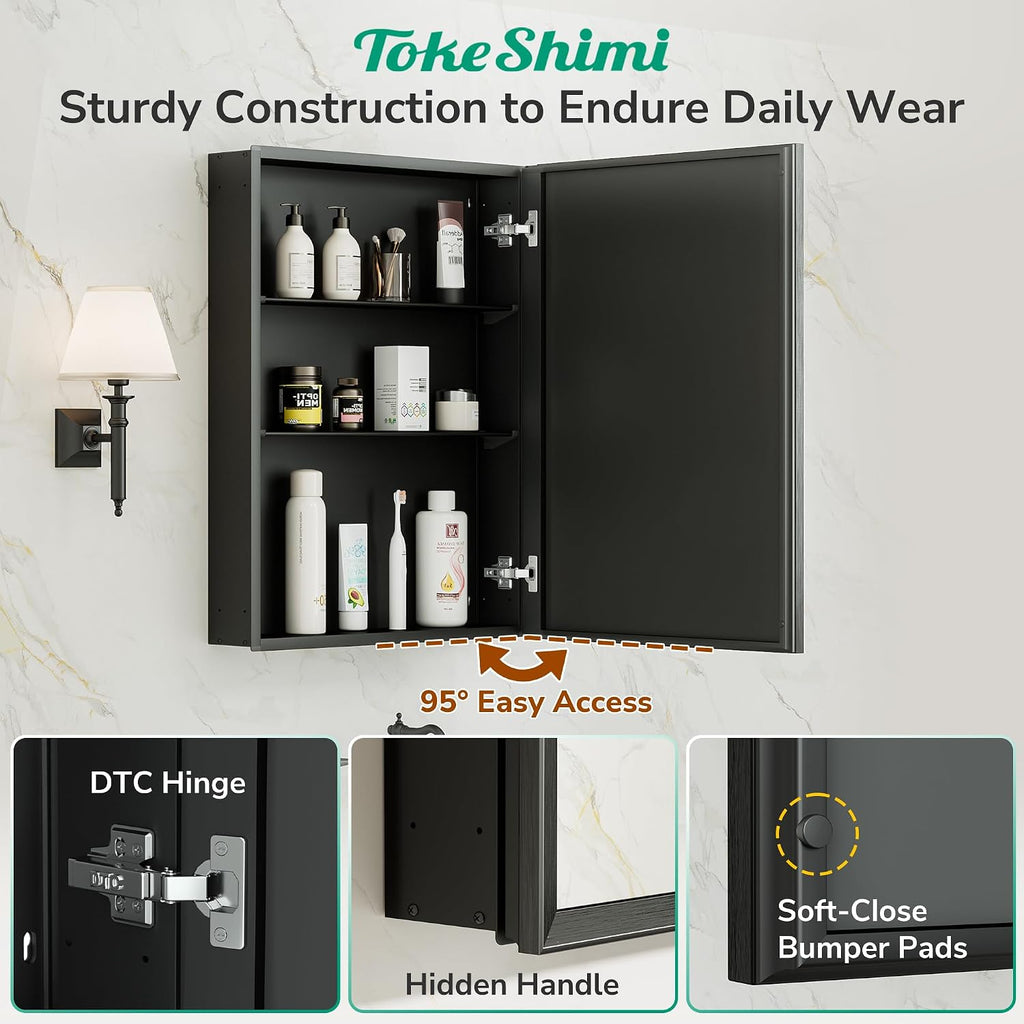 14 x 24 Recessed Medicine Cabinet with Mirror, Assembly Required, Black Medicine Cabinet , Stepless Adjustable