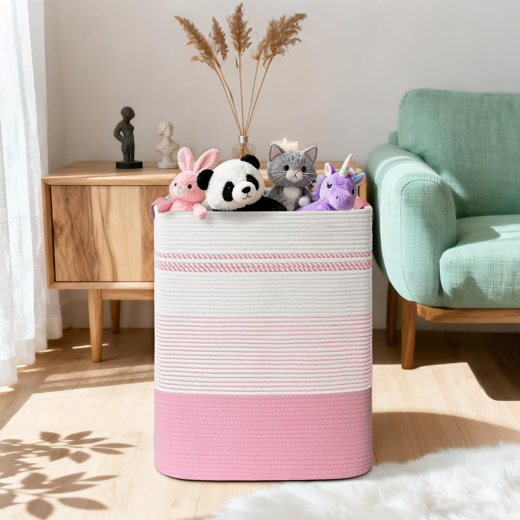 Laundry Hamper, 85L Tall Laundry Basket with Leather Handles, Rectangle Large Clothes Hamper for Organizing, Cotton
