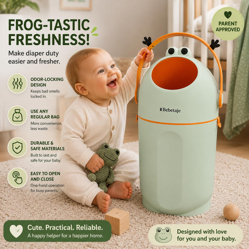 Bebetaje Diaper Pail with Odor Control, Uses Regular Trash Bags, Green