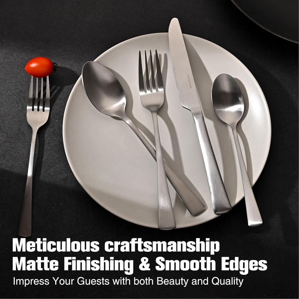 18/10 Flatware set for 12, 60 Piece Matte Stainless Steel Silverware Set
