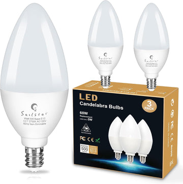E12 LED Bulb 60W Equivalent, 500 Lumens, Ceiling Fan Light Bulbs Soft White 2700K, Type B Light Bulb 5W, CRI 85, B11
