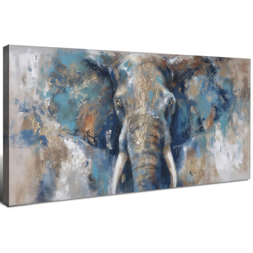 Elephant Canvas Wall Art Teal Blue Gold Abstract Elephant Portrait Wall Decor African Wildlife Animal Prints Modern