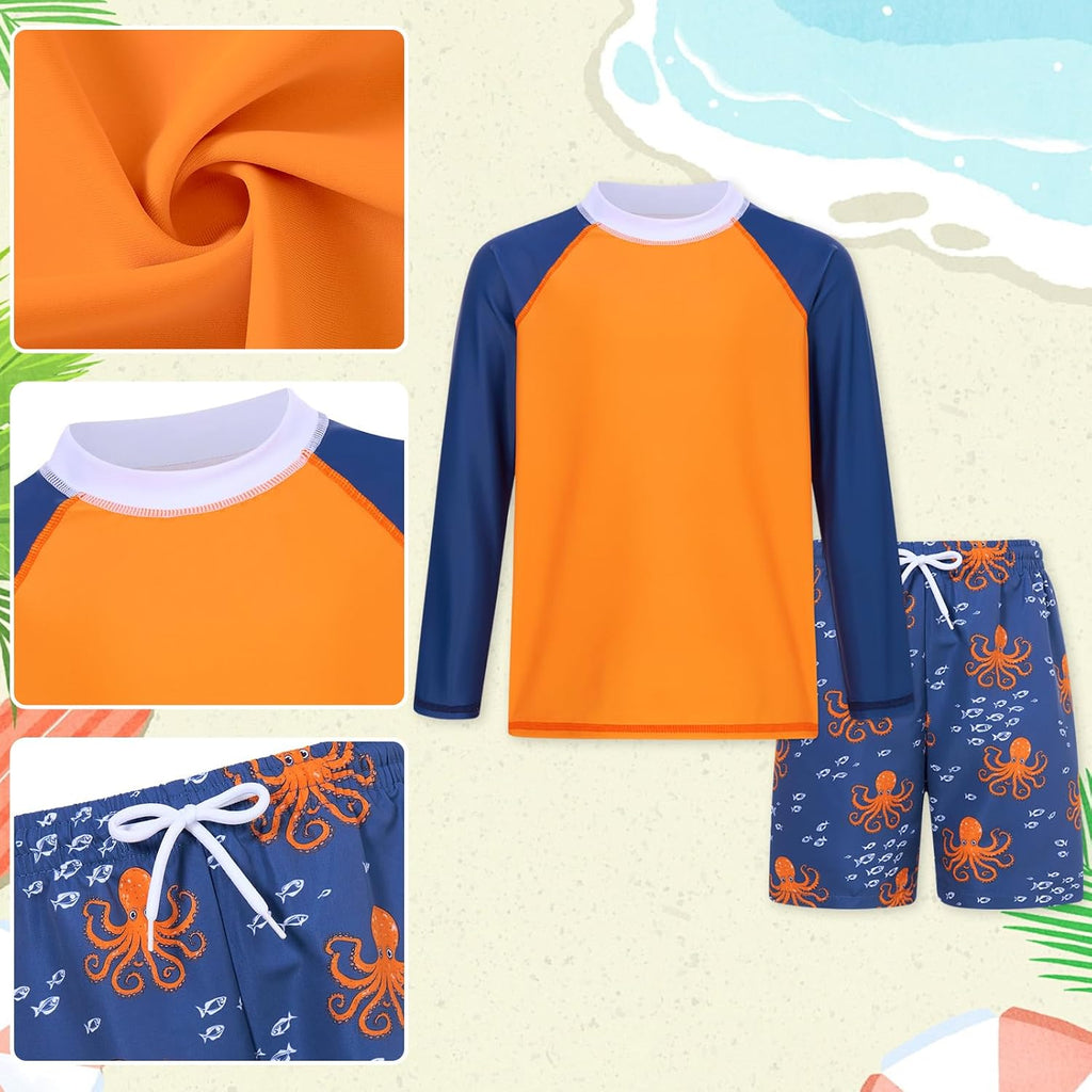 Boys Long Sleeve Rash Guard Swimsuit Pieces Bathing Suits Set