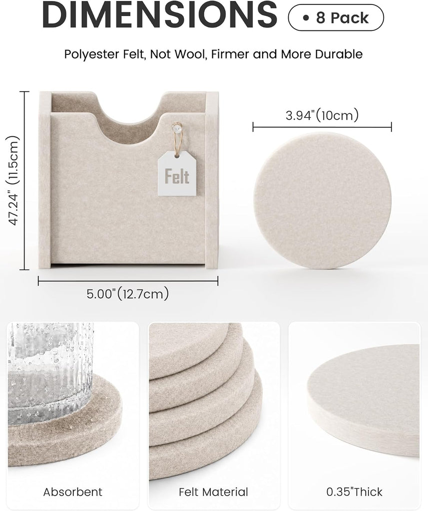 Felt Coasters with Holder for Drinks, Oatmeal - Set of 8