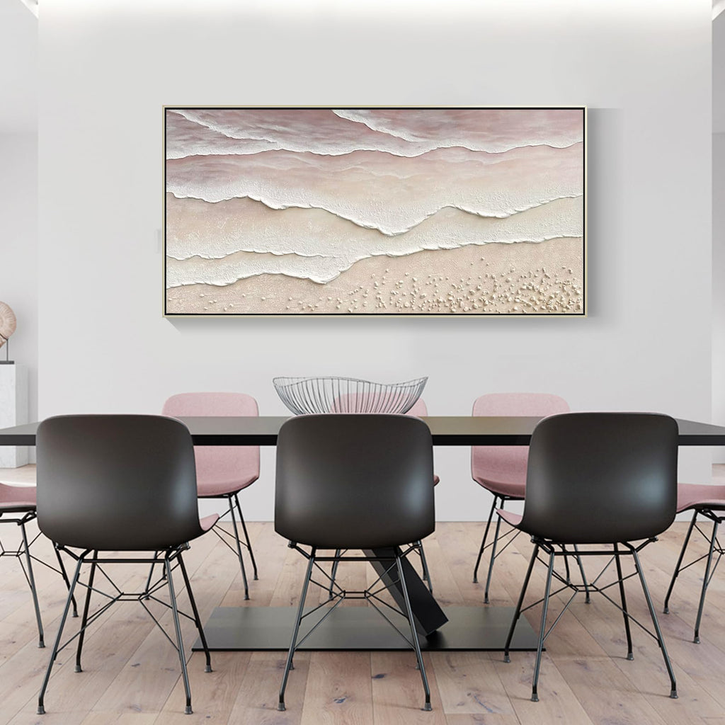 Beach Wave Textured Wall Art - Hand Painted Abstract Wall Painting Framed Artwork 60x30 Horizontal Canvas Extra Large