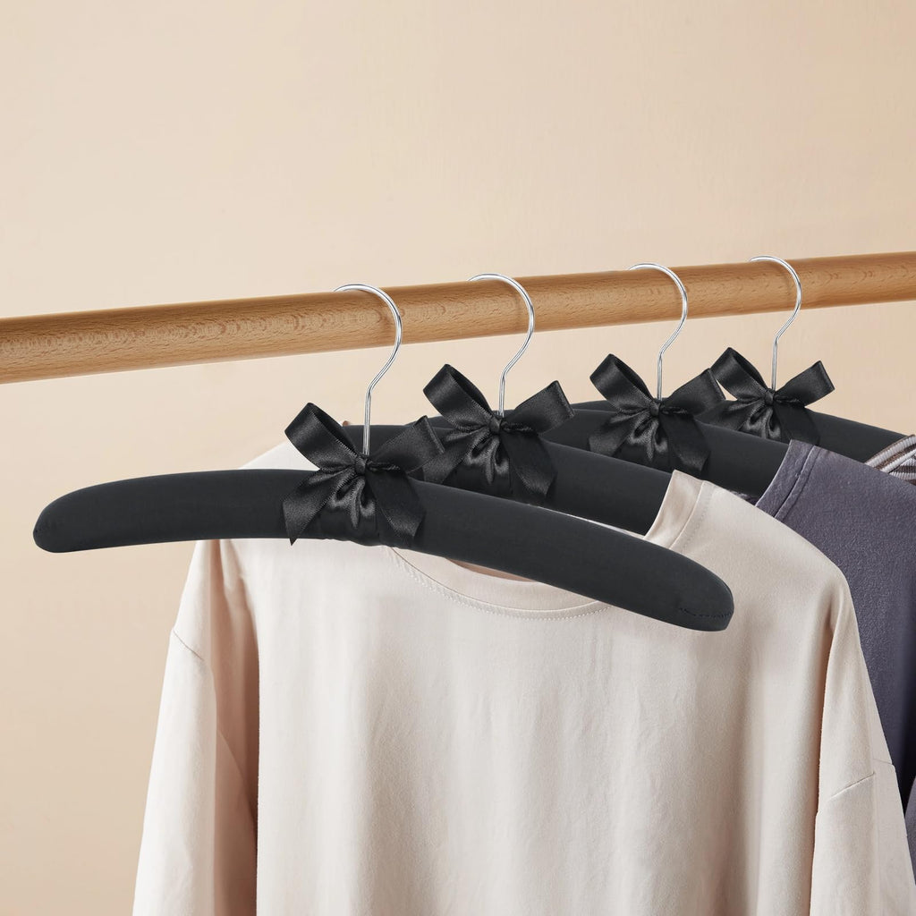 Black Padded Clothing Hangers Pack of 10, No Bump Fabric Coat Hanger