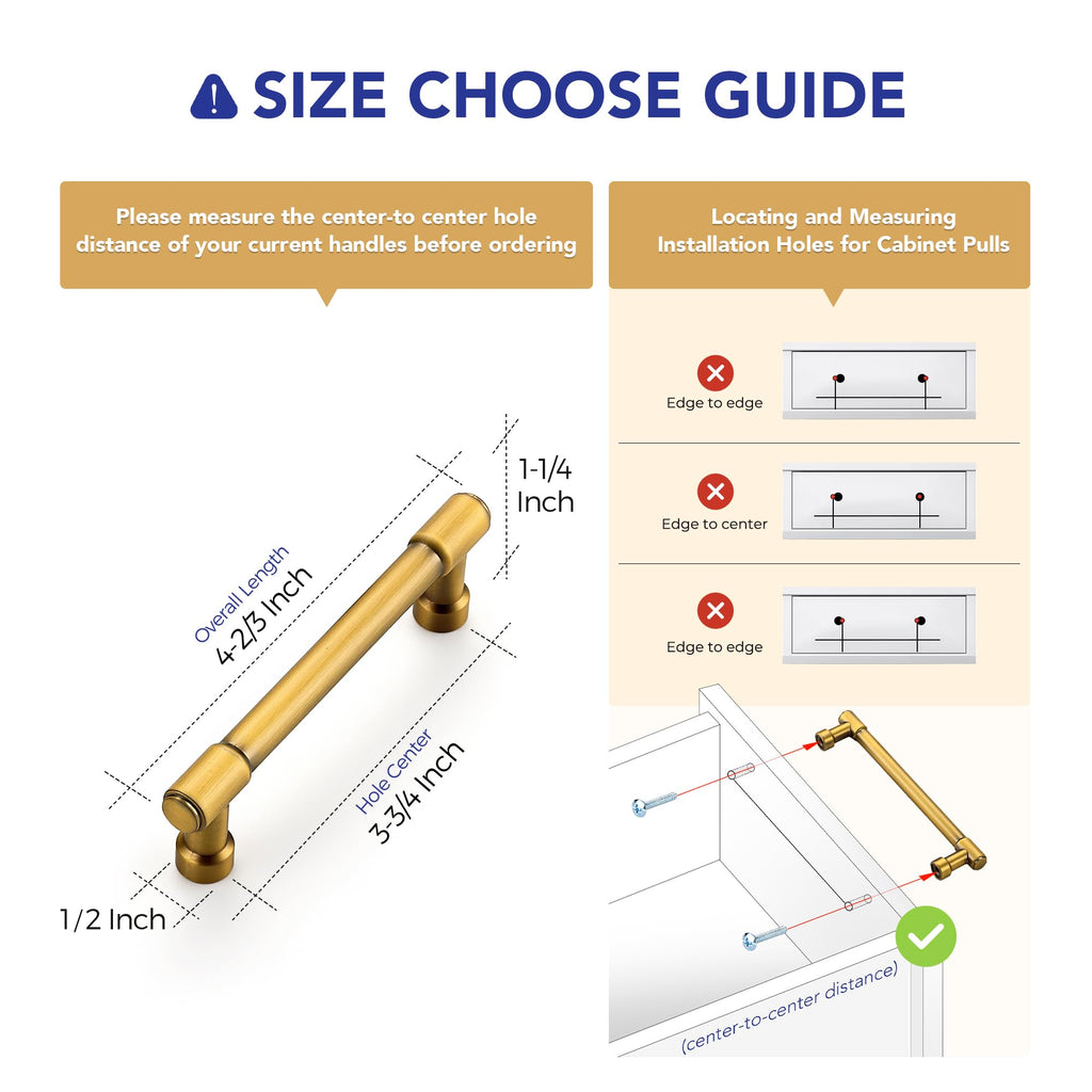 Brushed Brass Kitchen Pulls Cabinet Handles 3-3/4 Inch 10 Pack