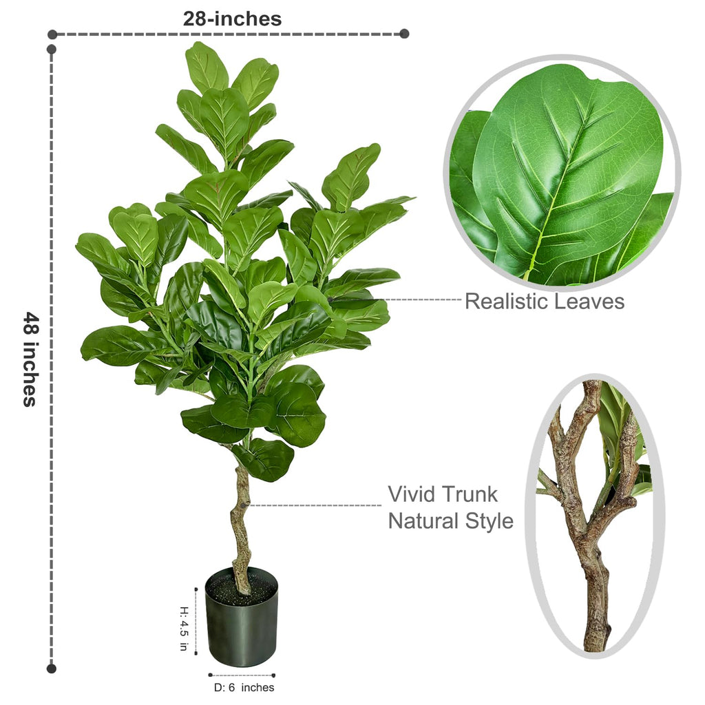 Artificial Fiddle Leaf Fig Tree, Faux Plant Decoration, 48" Tall