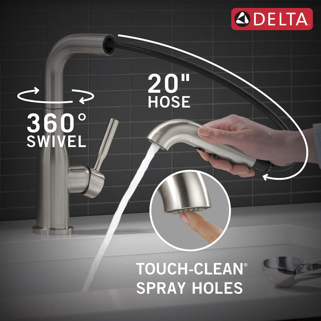 Almari Brushed Nickel Kitchen Faucet with Pull-Out Sprayer, Modern Single Hole Kitchen Sink Faucet, Single Handle