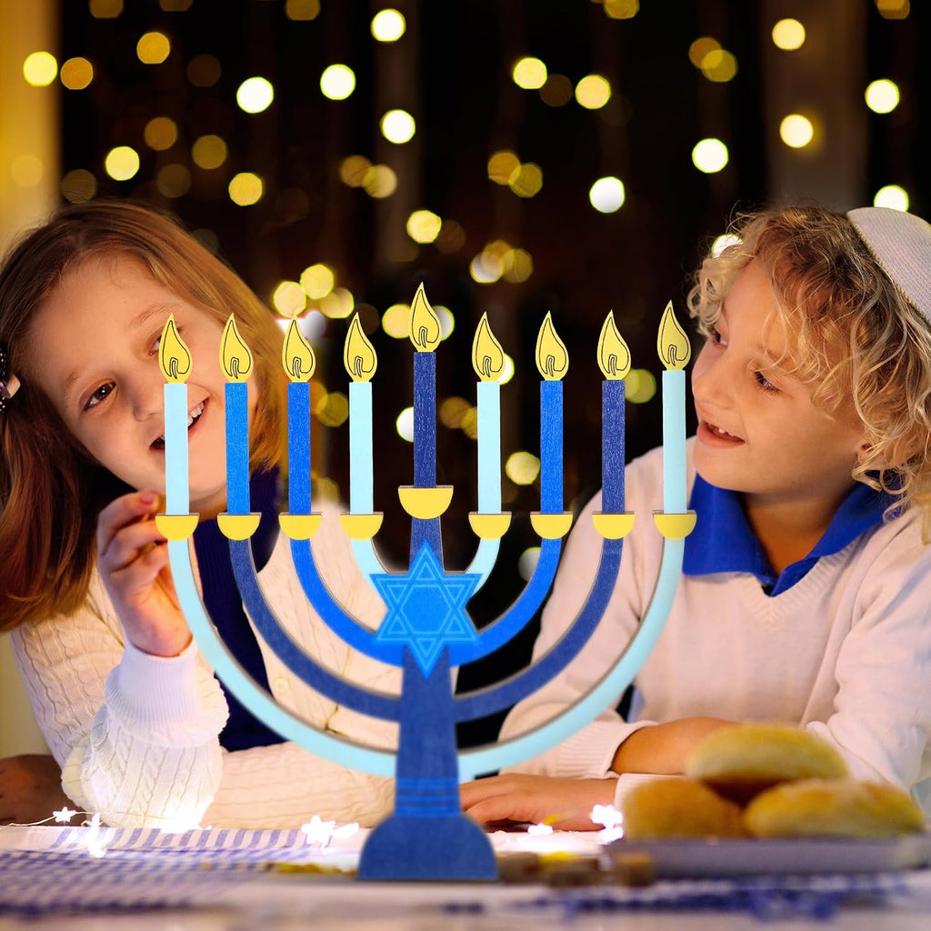 Hanukkah Candle Holder Chanukah Wooden Decorations with Removable Candles for Kids Jewish Holiday Table Centerpiece - Set of 9