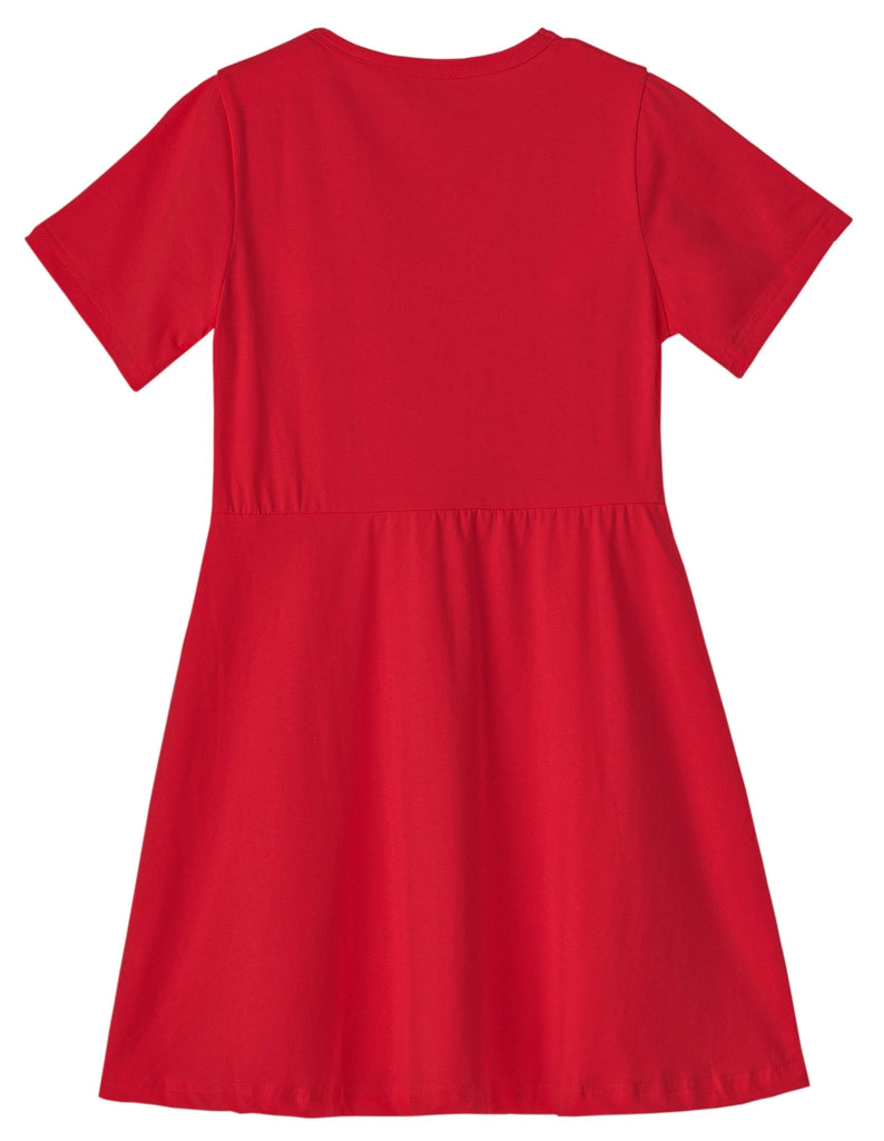 Toddler Girls Cotton Short Sleeve Dress Loose Casual A-Line Skater Dresses Red 120