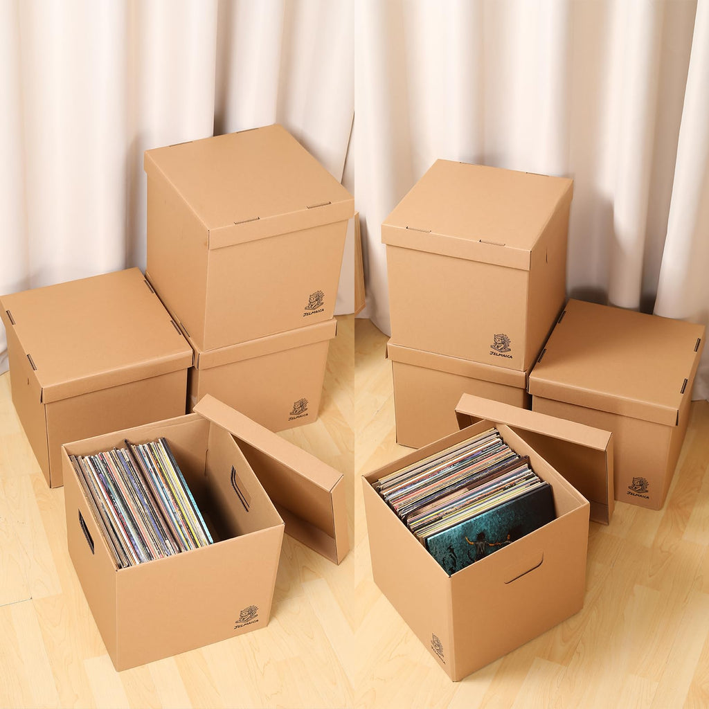 12" Vinyl Record Storage and Moving Box, Holds 60 Records or LPs, 4-Pack