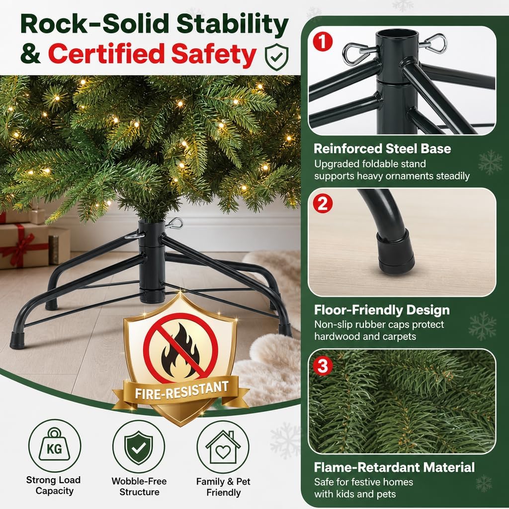 PE/PVC Hybrid Prelit Christmas Tree 1050 LED Green