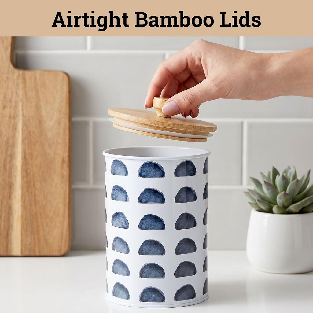 Kitchen Canisters for Countertop, Patterned Iron w/ Airtight Lids - Set of 4