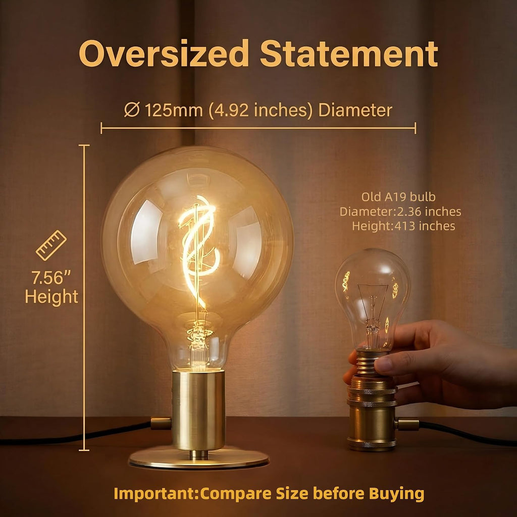 Oversized LED Edison Bulb, Amber 4W 2200K Dimmable E26 Globe 2PK