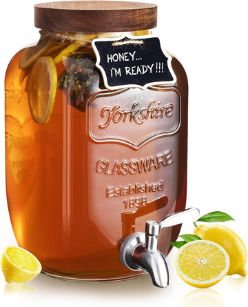 Glass Drink Dispenser for Parties, 1 Gallon Beverage Dispenser with Spigot Solid Stainless Steel, Used as Lemonade