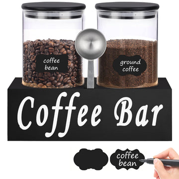Rustic Modern Black 2PCS Small 44oz Coffee Storage Jars with Shelf, 2Pcs 1.295L Airtight Glass Coffee Containers