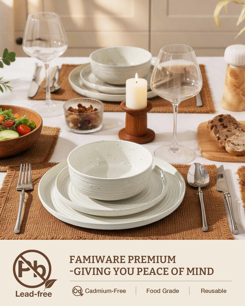 Stoneware Dinnerware Sets with Pasta Bowls, Dish Set for 4