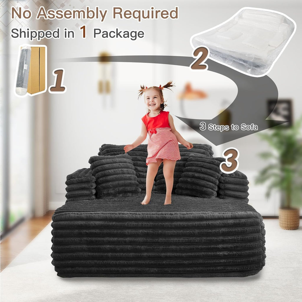 56" Oversized Chaise Lounge Chair Indoor,Plush Faux Fur Sleeper Sofa Couch Bed with Pillows&Wide Armrests,Fluffy