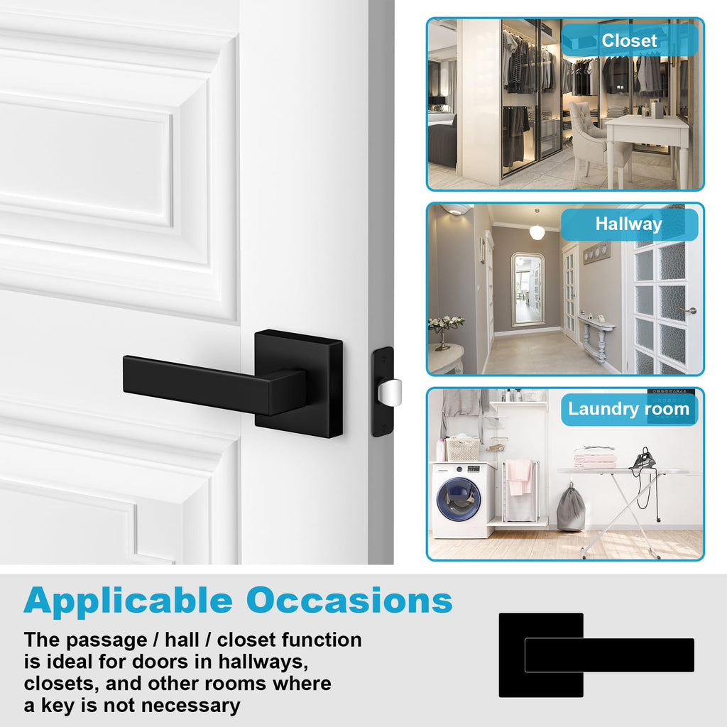8 Pack Passage Door Handles Matte Black Door Levers, Interior Door Knobs Square Heavy Duty Non-Locking Handlesets