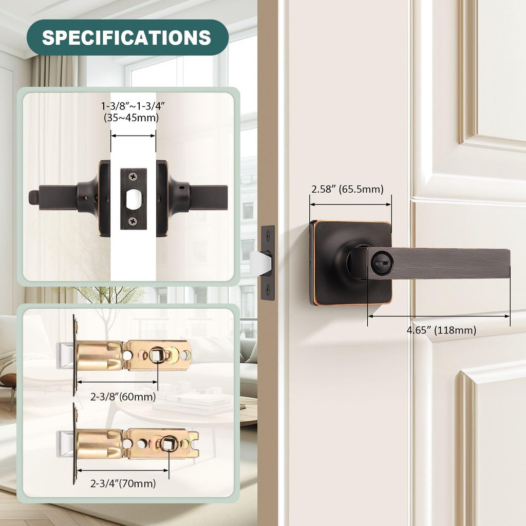 5 Pack Oil Rubbed Bronze Door Handle Interior Door Levers Privacy Bathroom Square Door Handles Keyless Straight Levers