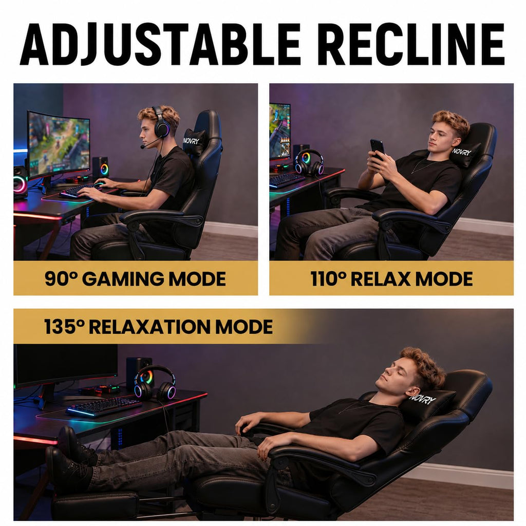 Gaming Chair for Adults with Footrest, Upgraded Ergonomic Chair, All Black