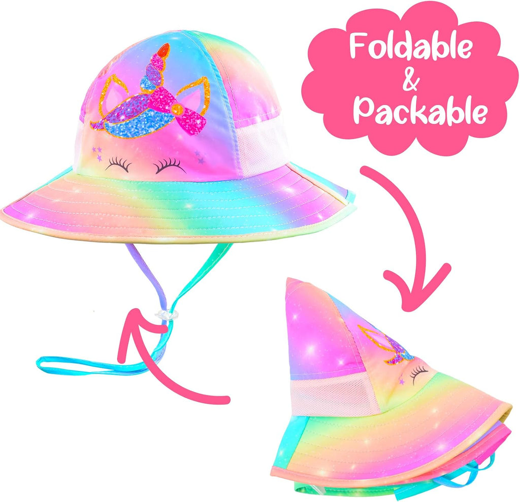 Kids Sun Hat Anti-UV Girls Boys Wide Brim Neck Flap UPF 50+ Sun Protection Beach Hat with Adjustable Chin Strap Ages