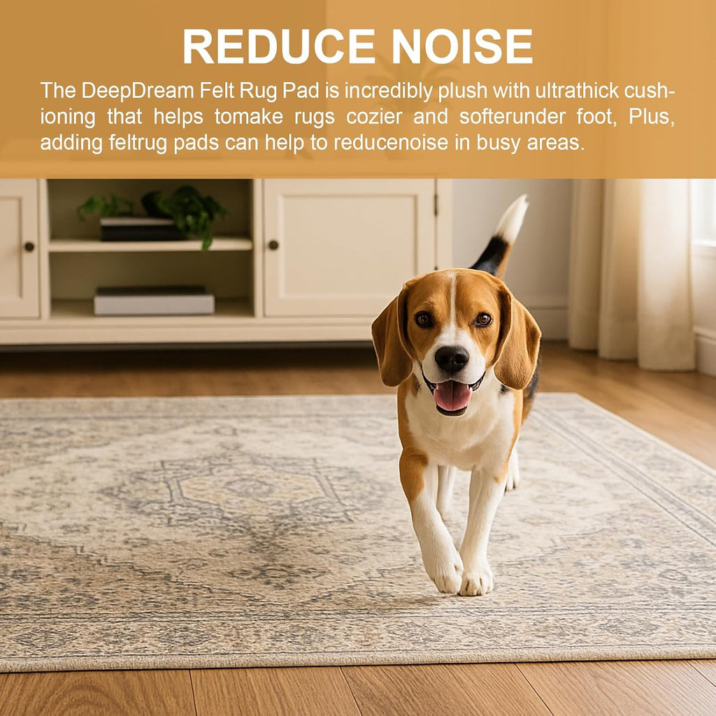 1/4" Thick Felt and Natural Rubber Backing Rug Pad - Non Slip Carpet Gripper for 5 x 7 Ft Area Rugs - Protective