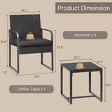 Gizoon 3 Pieces Patio Bistro Sets, Outdoor Rattan Conversation with Glass Table, Wicker Furniture Set with Cushion