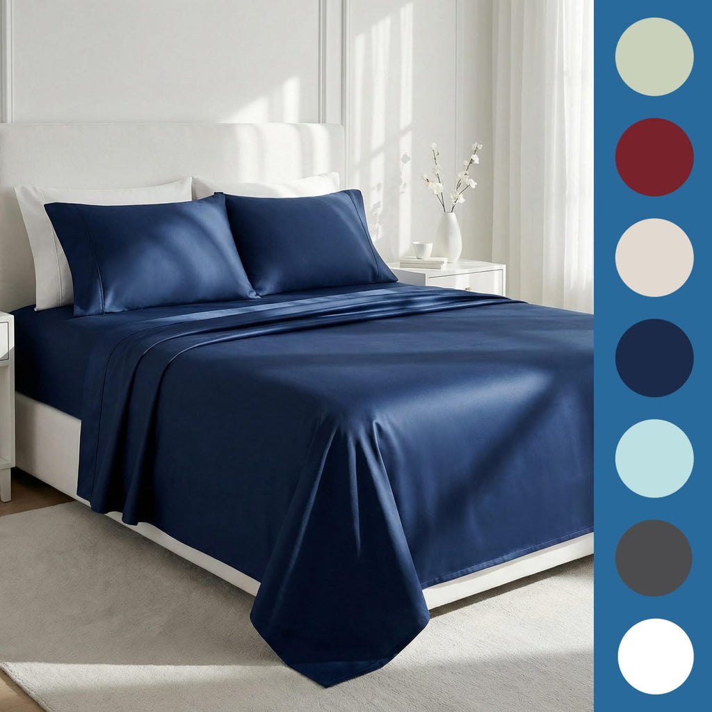 800 Thread Count 100% Egyptian Cotton Sheets Queen Size - 4 Piece Set Luxury Sateen Bedding, Cooling & Breathable