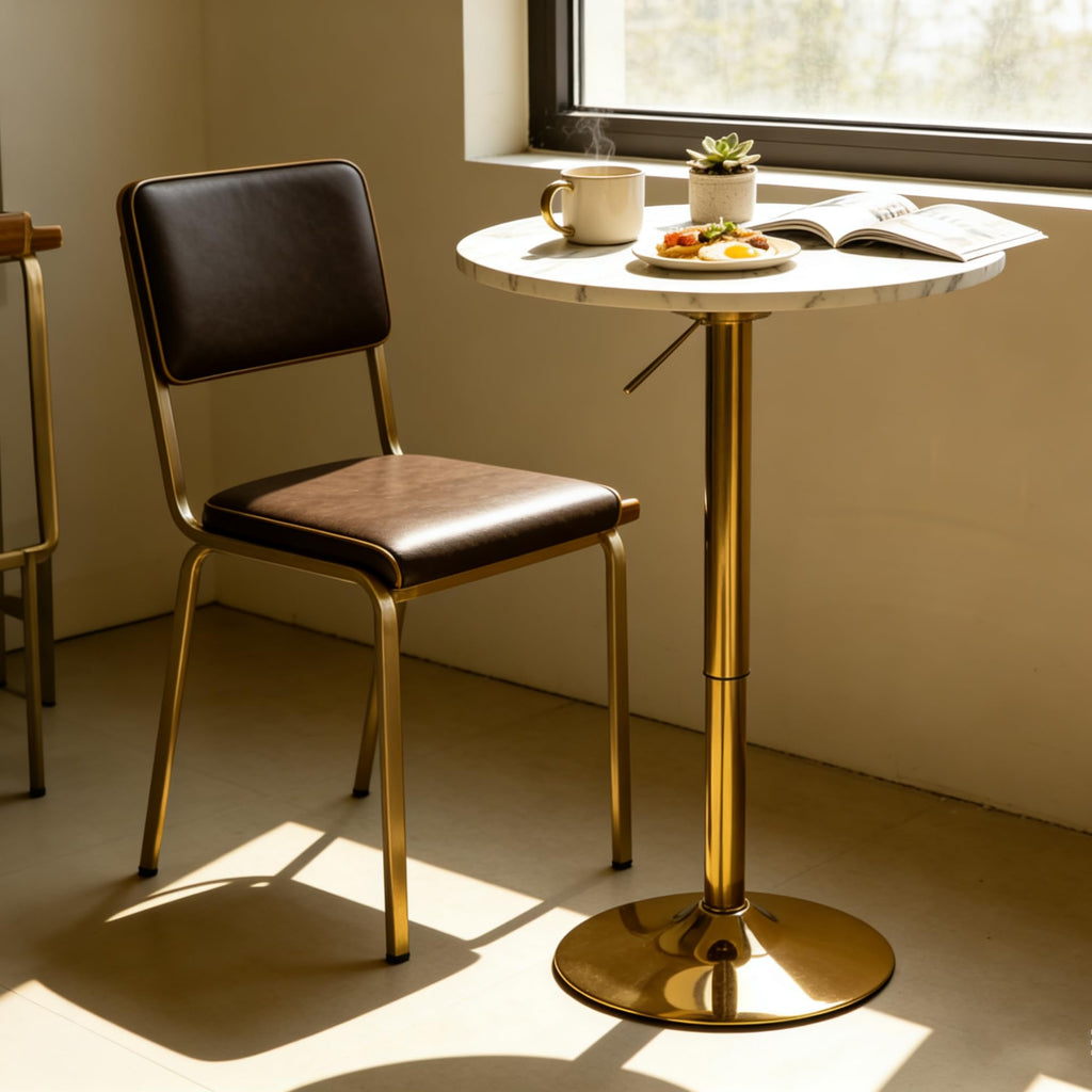 Round Bar Table Gold Metal Base Height Adjustable 27.9"-35.4"