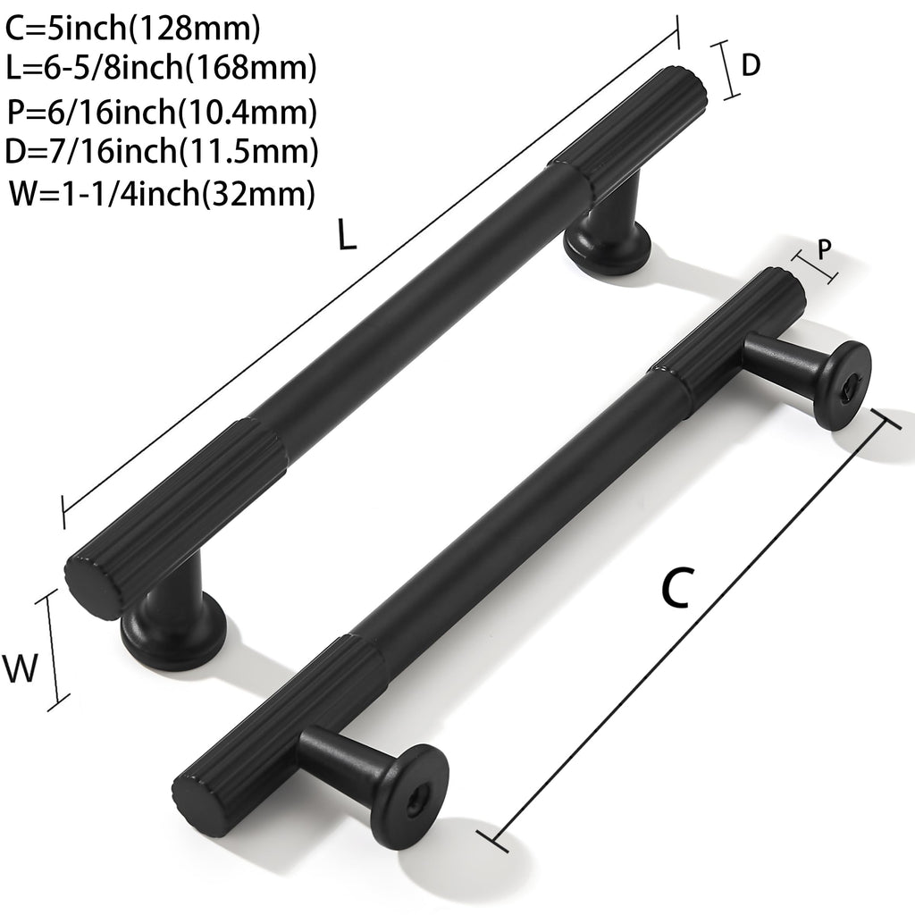 5 Inch Hole Center 2 Pack Matte Black Heavy Duty Solid Cabinet Pulls, Kitchen Drawer Handles, for Dresser cabinets