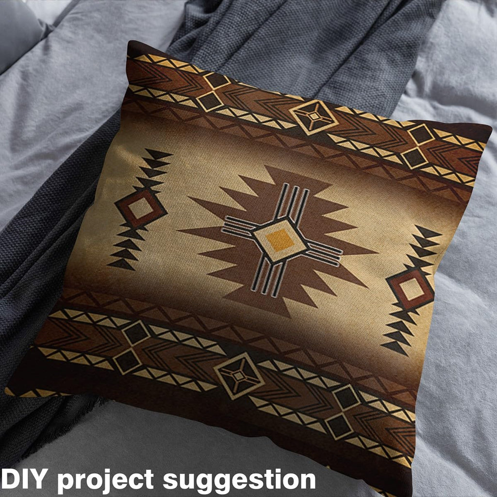 Tribal Grid Fabric by The Yard Vintage Brown Bohemian Style Stripes Fabric for Sewing Supplies Ethnic Geometric Grid