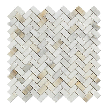 Calacatta Gold (Italian Calcutta) Marble Mini Herringbone Mosaic Tile, Polished