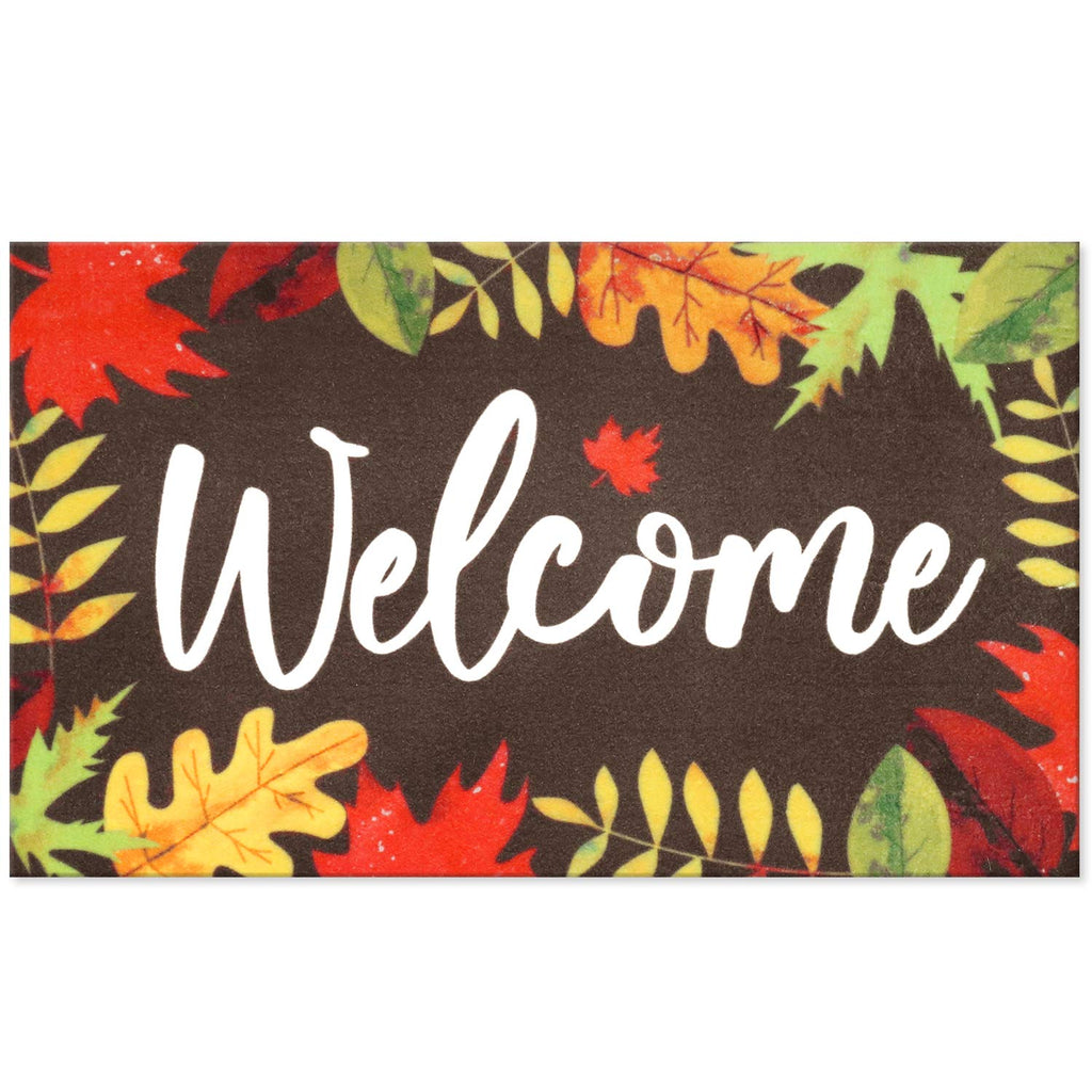 Fall Welcome Doormat, 17 x 30 Inch Autumn Leaves Outdoor Mats