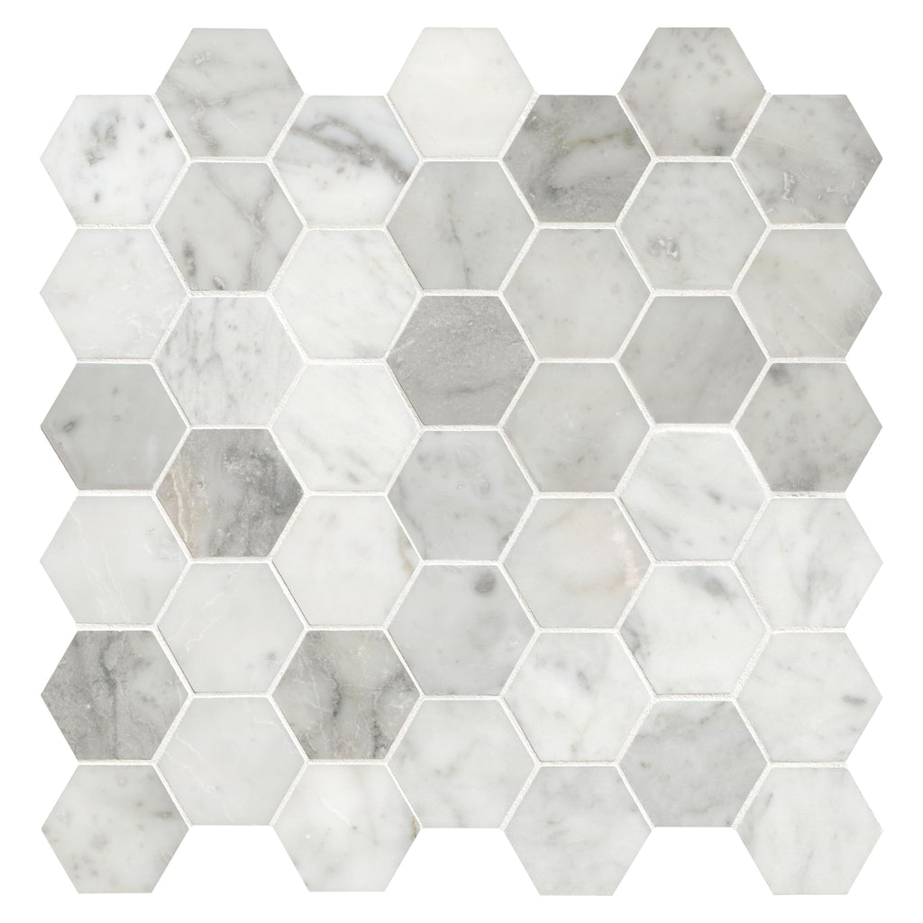 Honed Marble Hexagon Wall Tile | Carrara White | 12" x 11.75"