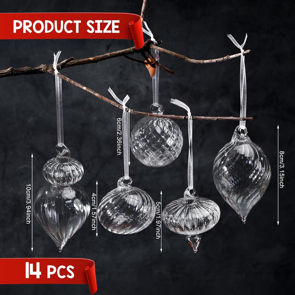 14pcs Vintage Christmas Ornaments Retro Glass Balls, Clear