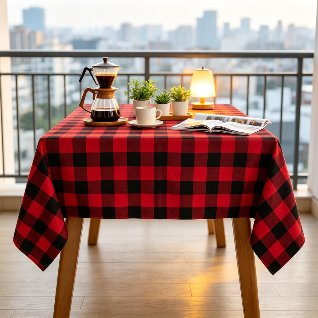 Farmhouse Red and Black Checkered Tablecloth 60x120 Camping Table Cloth