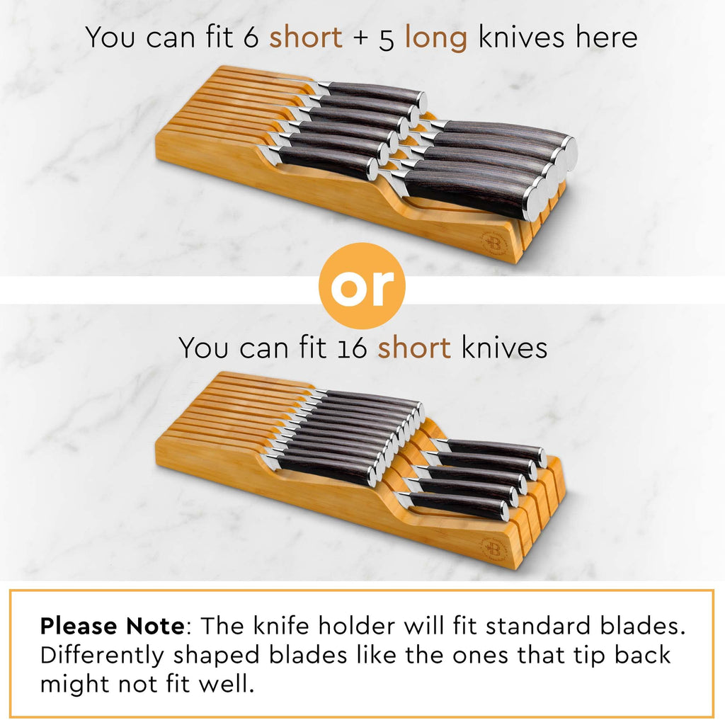 Knife Drawer Organizer 16 Slot In-Drawer Knife Block Holder, Bamboo