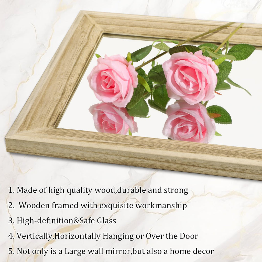 Full Length Door Mirror Wooden Frame Large Mirrors for Wall 58"x20" Rectangular Living Room Bathroom Dressing Room