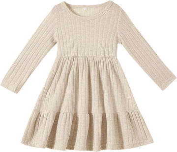 Toddler Baby Girl Long Sleeve Dress Girls Knit Sweater Dresses Tiered Kids Swing Holiday Clothes Fall Winter