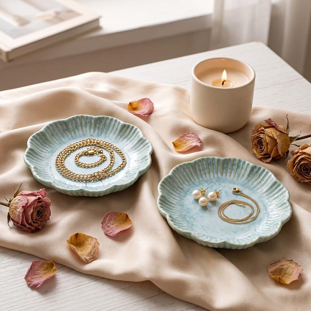 Ceramic Jewelry Dish Bulk Trinket Jewelry Tray Lotus Leaf Small Ring Dish Organizer for Necklace Earrings Rings - Set of 8