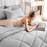 Full Comforter Sets Light Grey - 7 Pieces Bed in a Bag Full, Luxury Soft Bed Set for All Seasons