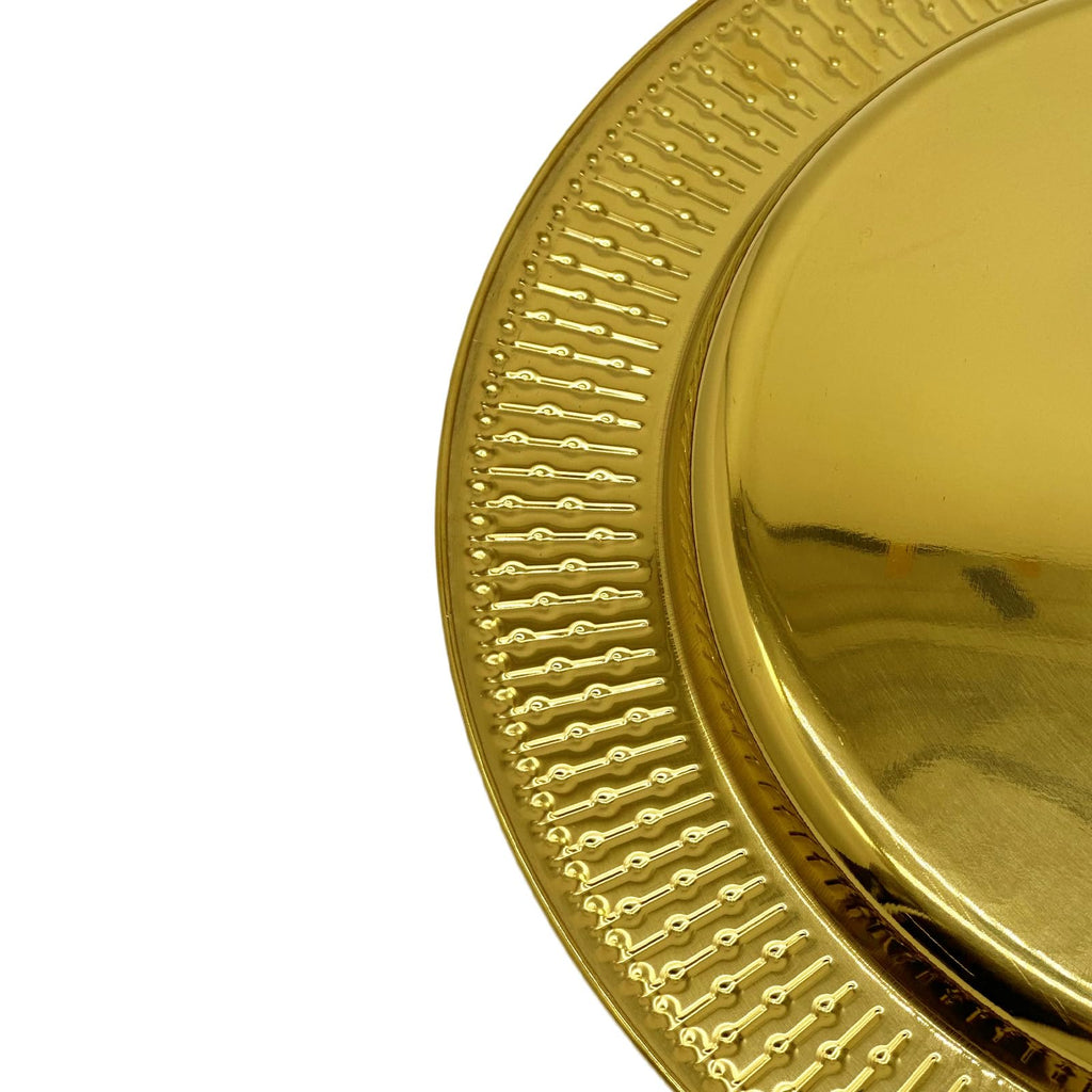 13-Inch Stainless Steel Beaded Charger Plates, Gold Dinner Plate Chargers Set of 6, Round Server Ware