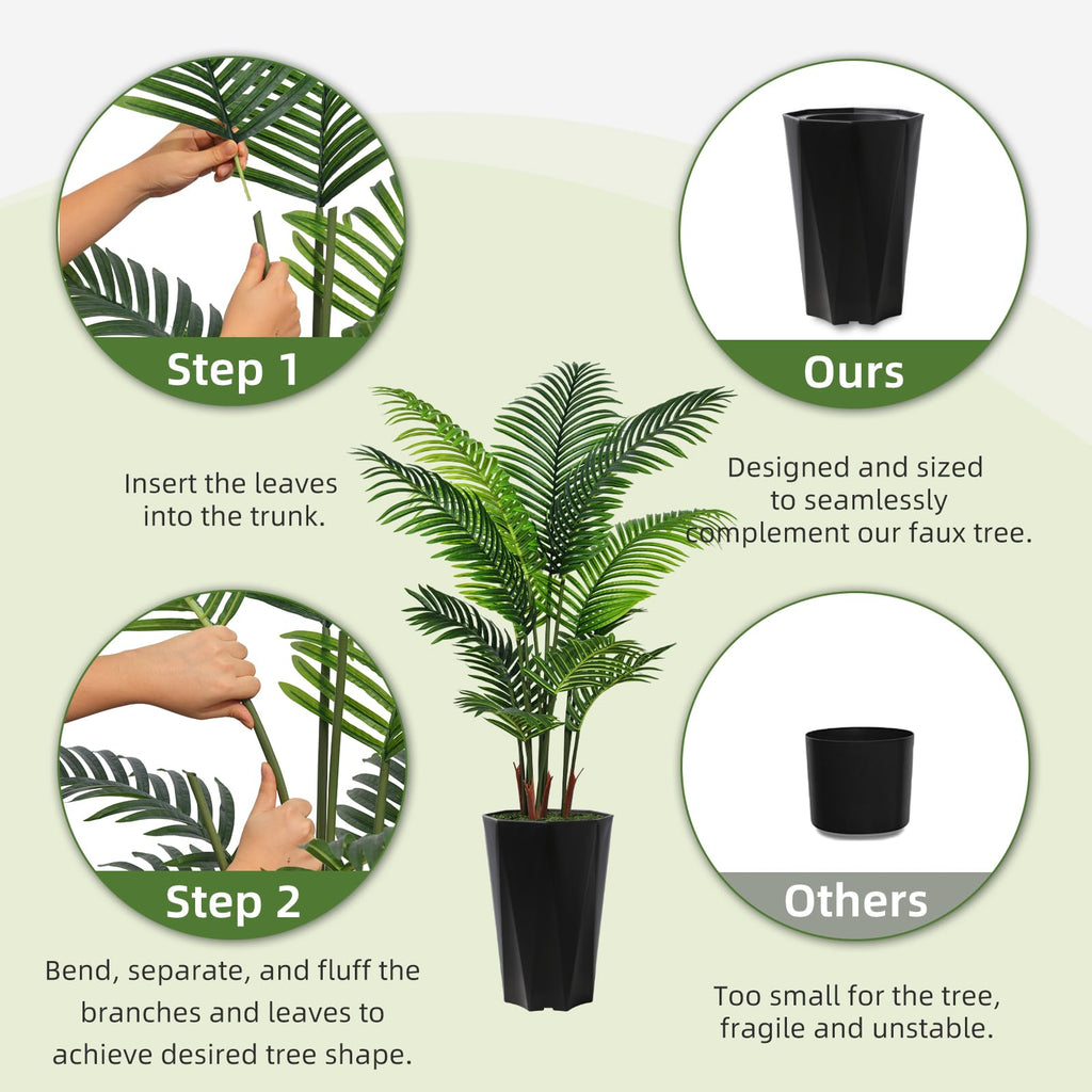 Artificial Palm Plant Indoor 5FT Fake Tree with Mocha Diamond Planter Faux Tropical Areca Tall Fake Floor Plant