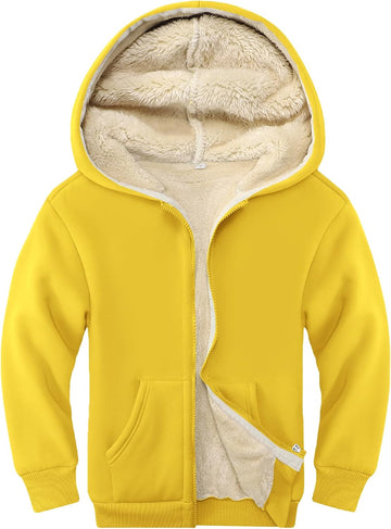 Kids Sherpa Lined Zip Up Hoodie Winter Warm Fleece Jacket